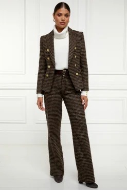 Holland Cooper High Waisted Straight Trouser Chocolate Houndstooth Outlet