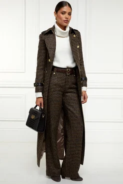 Holland Cooper High Waisted Straight Trouser Chocolate Houndstooth Outlet