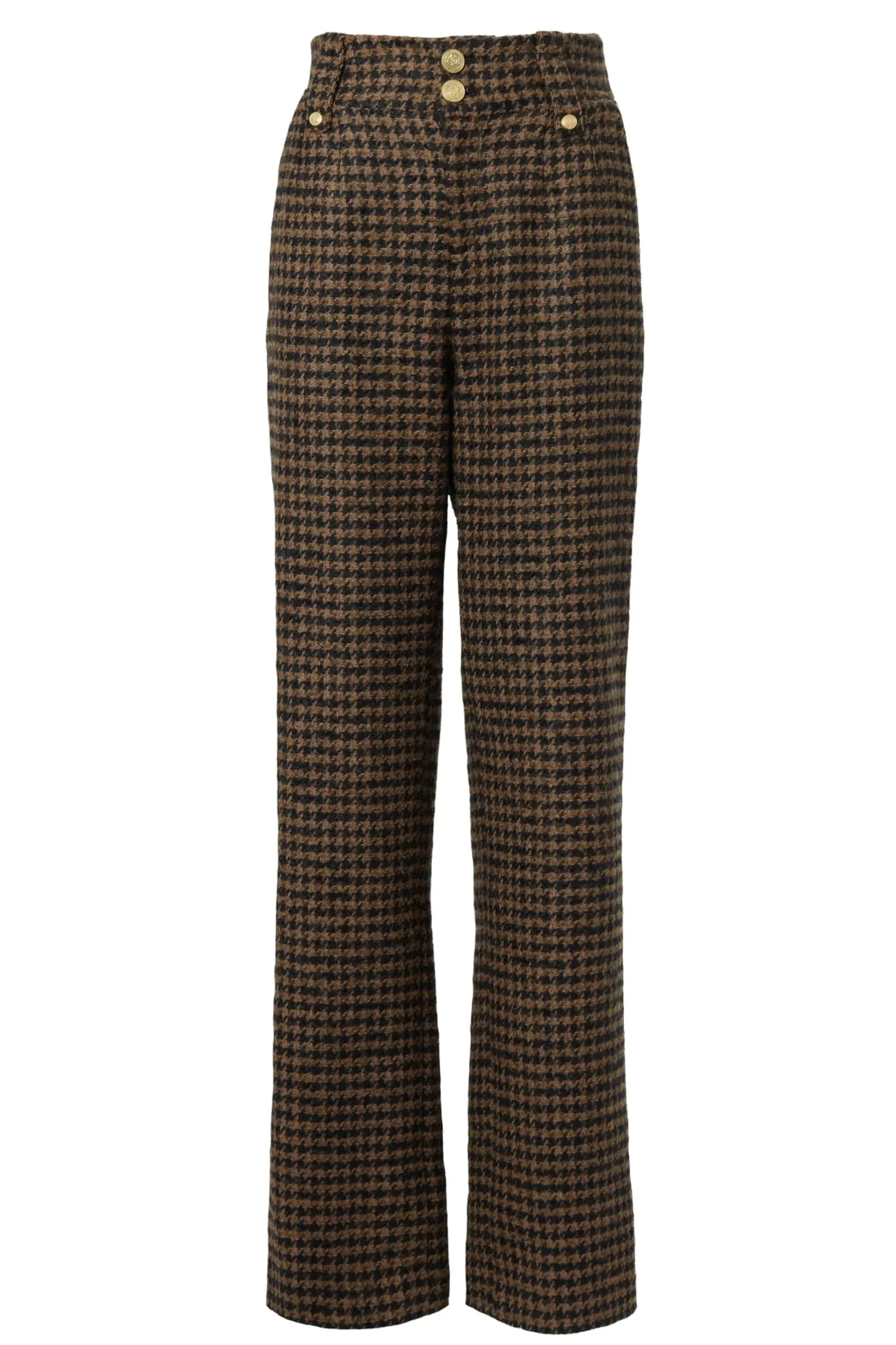 Holland Cooper High Waisted Straight Trouser Chocolate Houndstooth Outlet