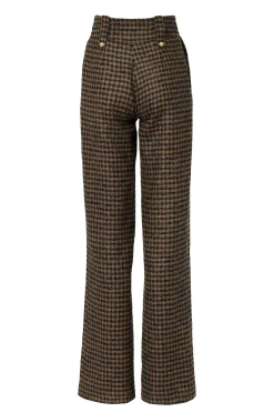 Holland Cooper High Waisted Straight Trouser Chocolate Houndstooth Outlet