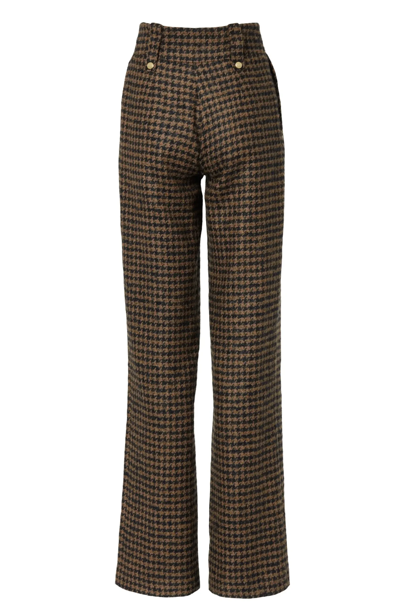 Holland Cooper High Waisted Straight Trouser Chocolate Houndstooth Outlet
