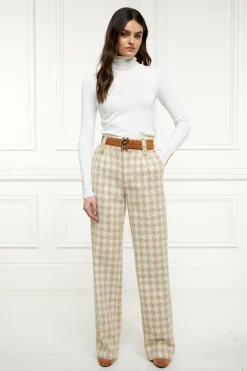 Holland Cooper High Waisted Straight Trouser Camel Houndstooth Discount