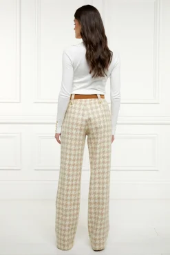 Holland Cooper High Waisted Straight Trouser Camel Houndstooth Discount