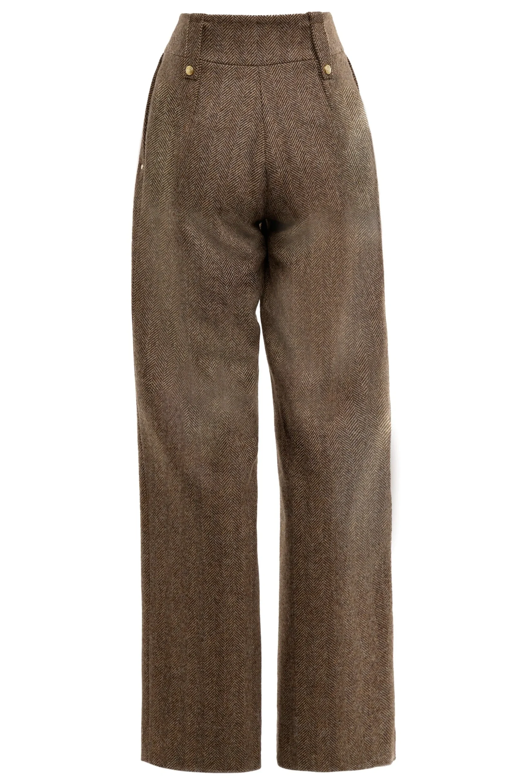 Holland Cooper High Waisted Straight Trouser Large Scale Brown Herringbone New