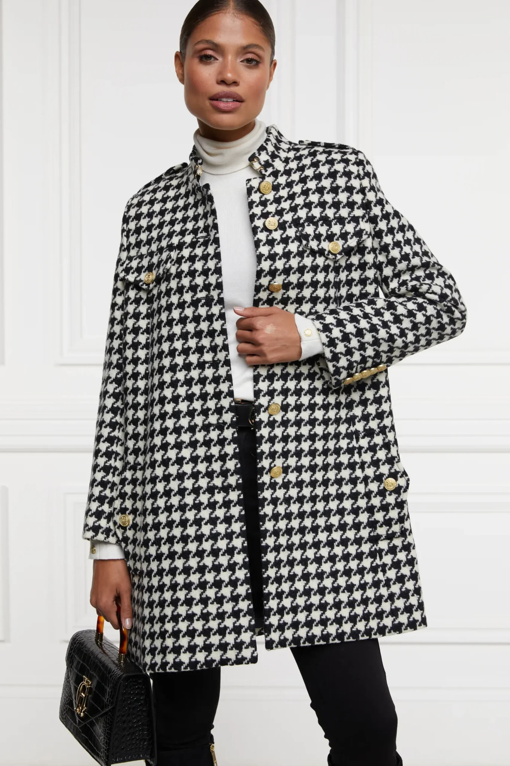 Holland Cooper Highbury Cape Coat Large Scale Houndstooth Outlet