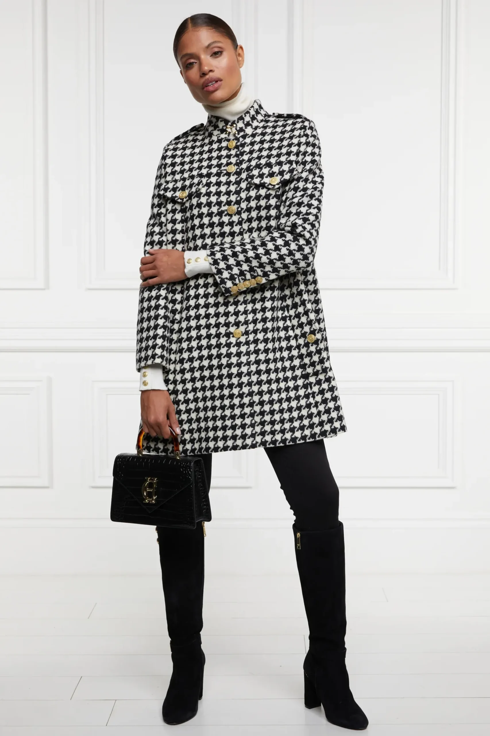 Holland Cooper Highbury Cape Coat Large Scale Houndstooth Outlet