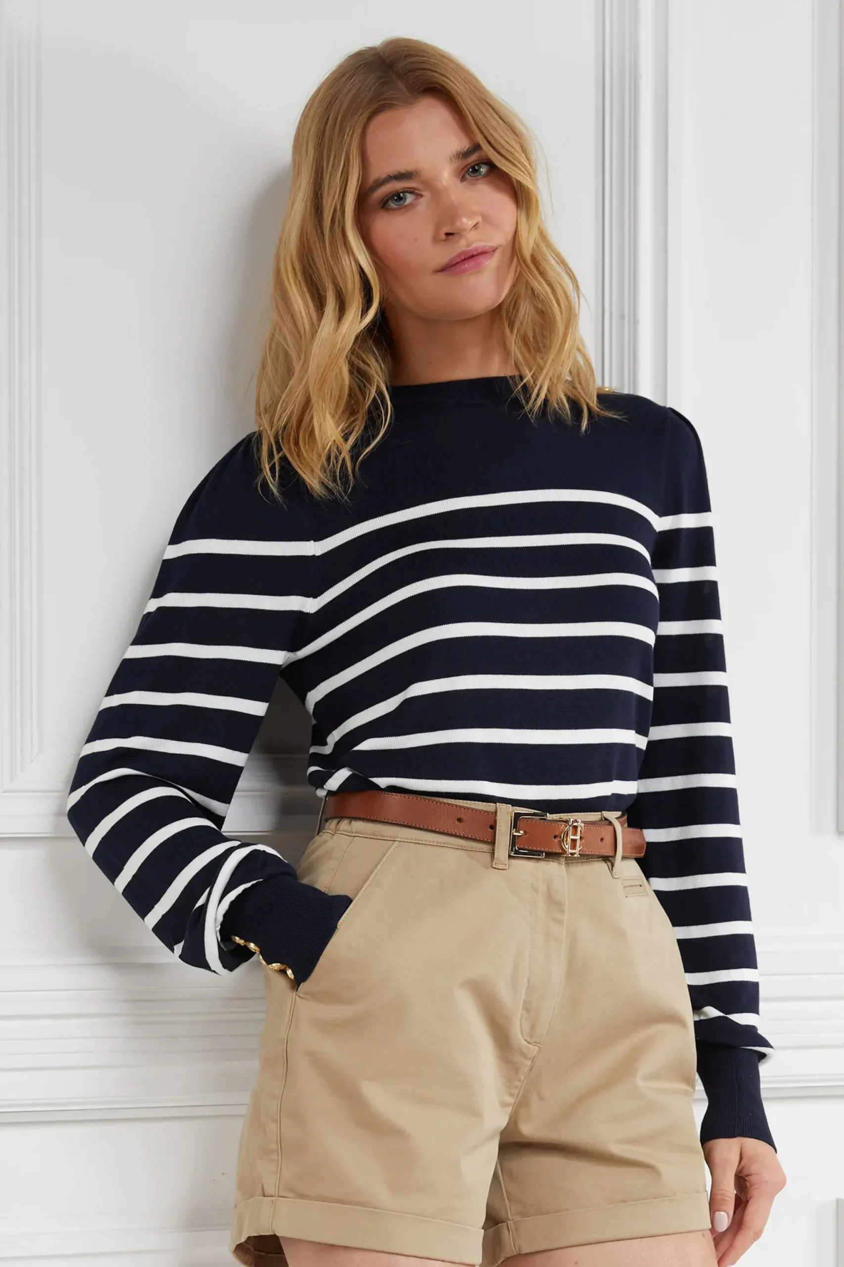 Holland Cooper Kelsie Crew Neck Knit Ink Navy Stripe Online