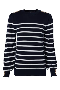 Holland Cooper Kelsie Crew Neck Knit Ink Navy Stripe Online