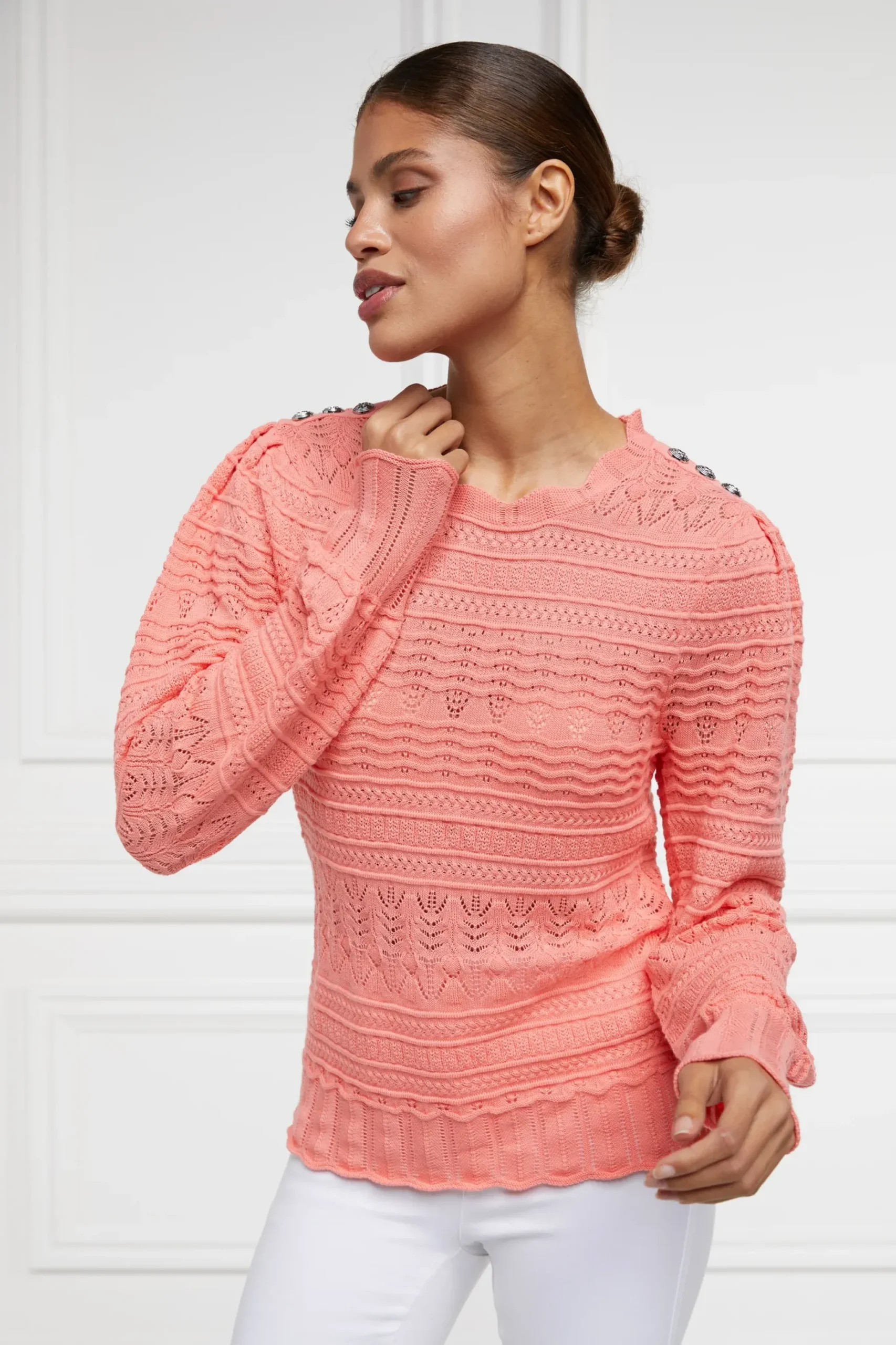 Holland Cooper Kelsie Pointelle Knit Coral Discount