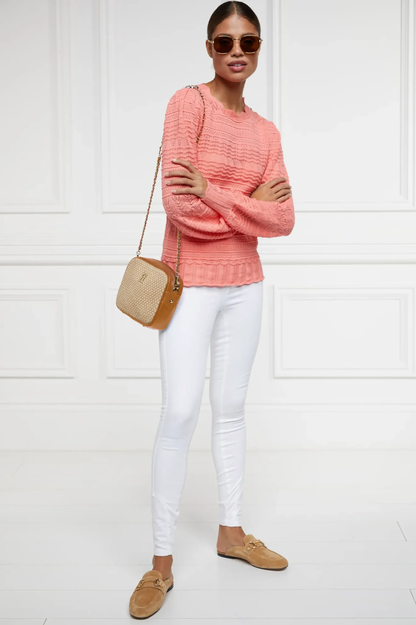 Holland Cooper Kelsie Pointelle Knit Coral Discount