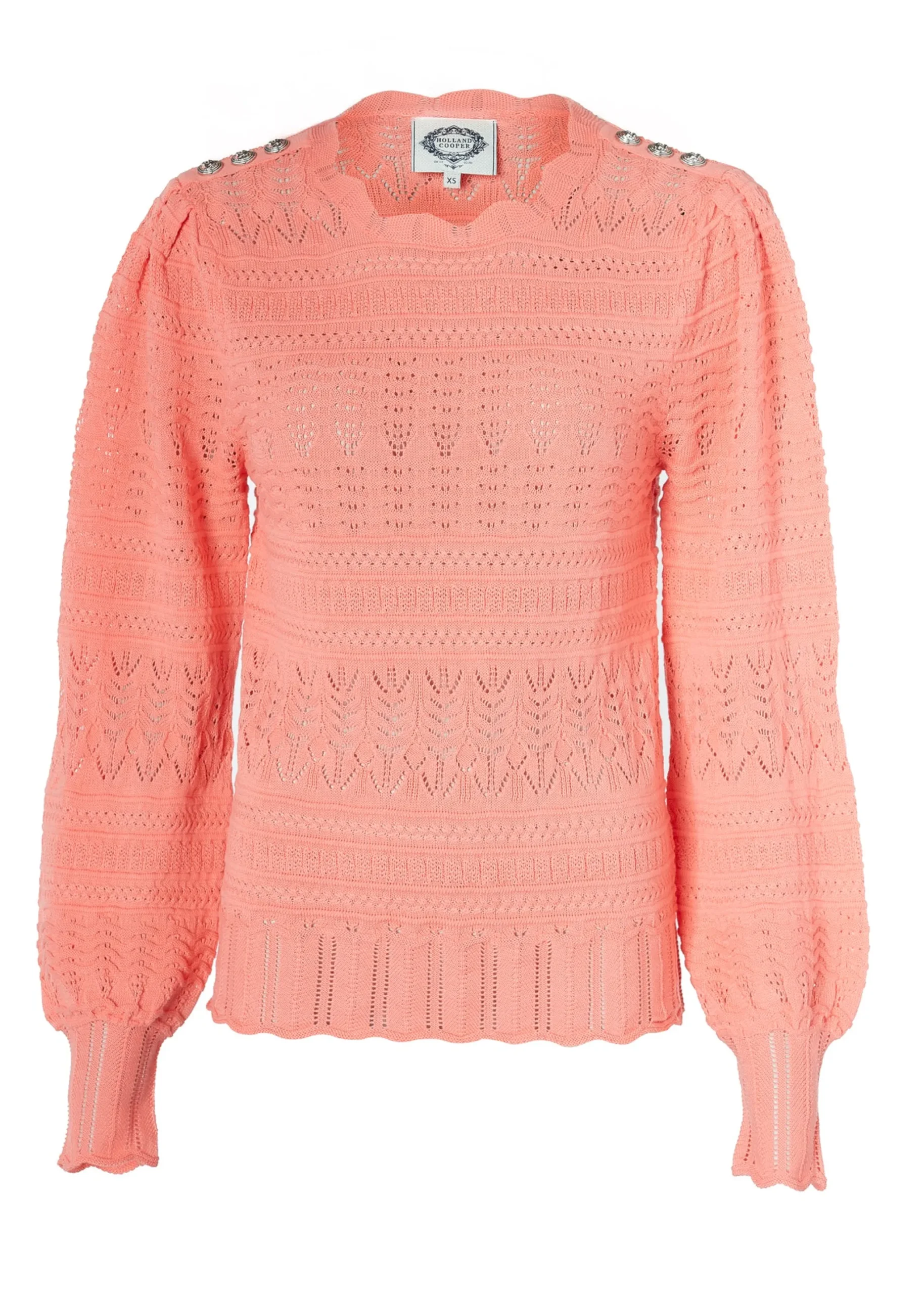 Holland Cooper Kelsie Pointelle Knit Coral Discount