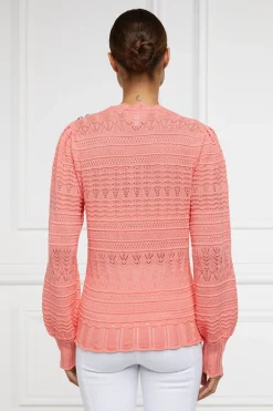Holland Cooper Kelsie Pointelle Knit Coral Discount