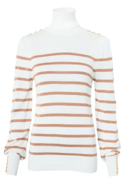 Holland Cooper Kelsie Roll Neck Knit Natural Camel Stripe Best