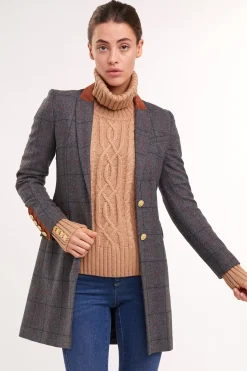 Holland Cooper Kempton Coat Mid Blue Check Hot