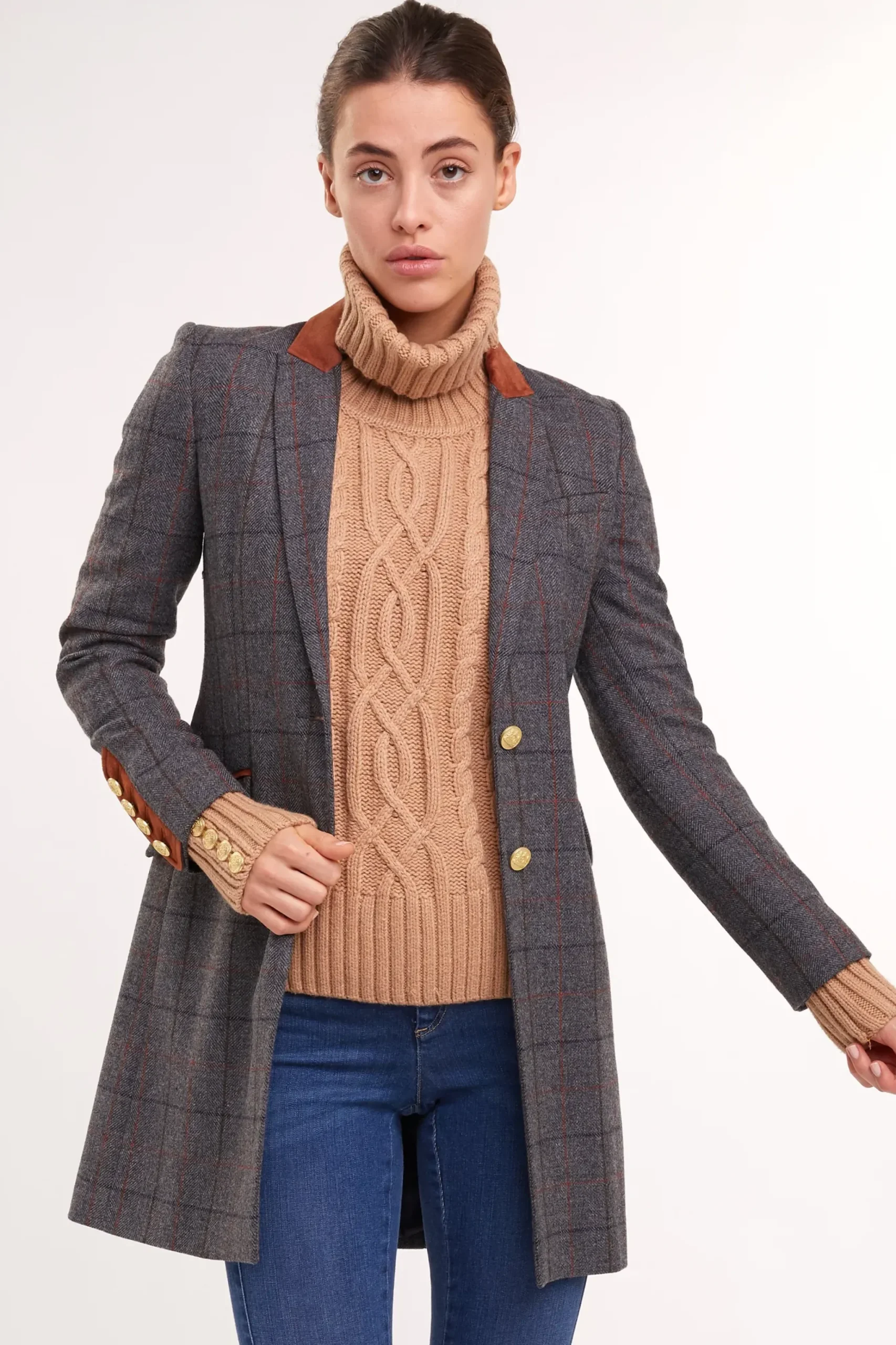 Holland Cooper Kempton Coat Mid Blue Check Hot