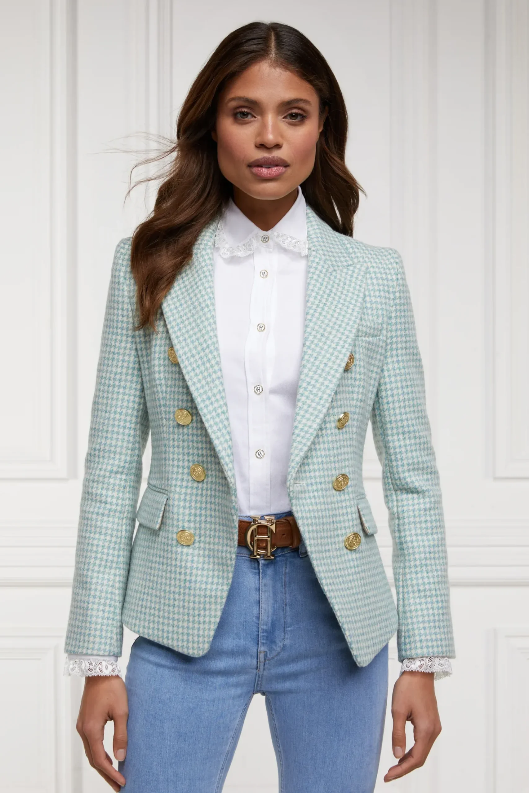 Holland Cooper Knightsbridge Blazer Teal Houndstooth Outlet