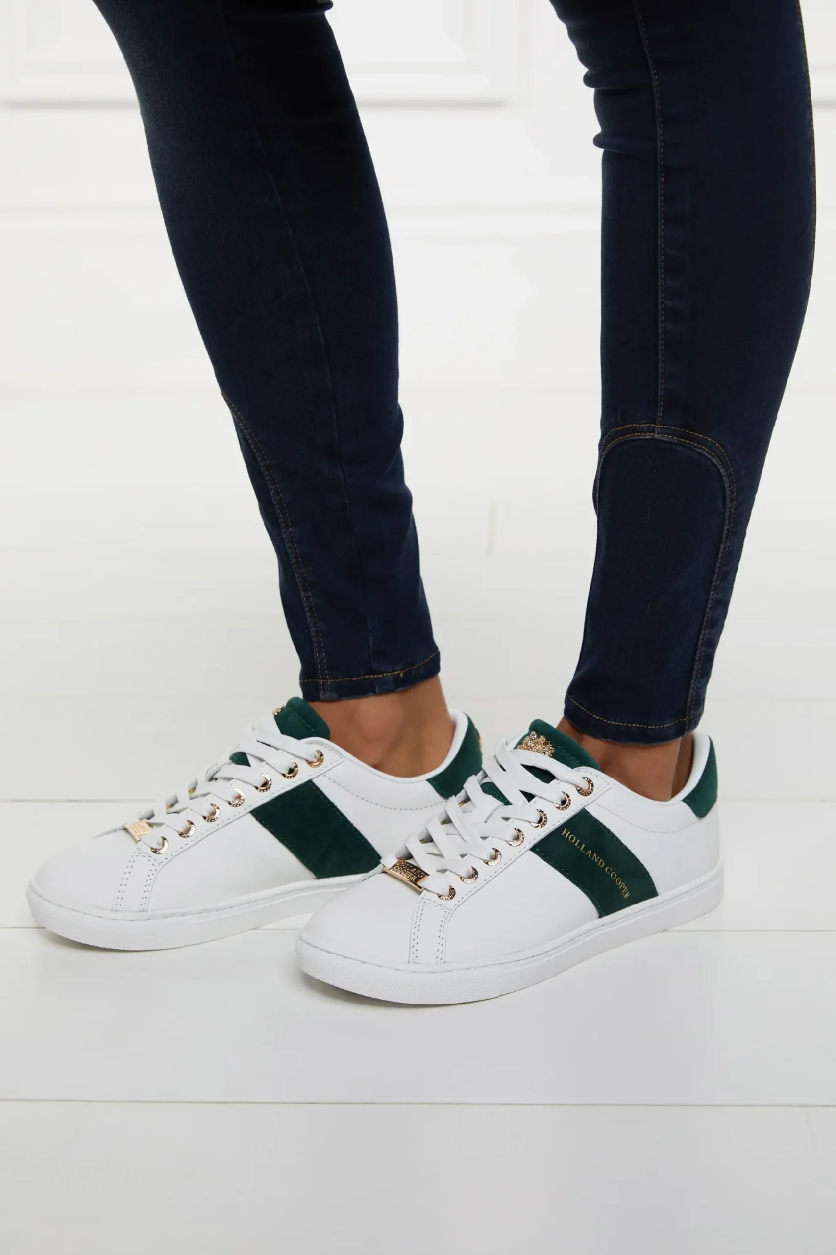 Holland Cooper Knightsbridge Court Trainer White Racing Green Hot