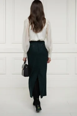 Holland Cooper Knightsbridge Maxi Skirt Emerald Houndstooth Clearance