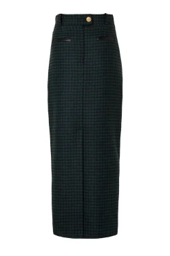 Holland Cooper Knightsbridge Maxi Skirt Emerald Houndstooth Clearance