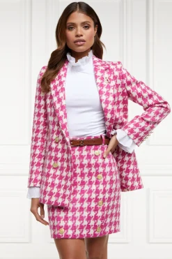 Holland Cooper Knightsbridge Skirt Hot Pink Large Scale Houndstooth Sale
