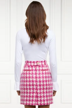 Holland Cooper Knightsbridge Skirt Hot Pink Large Scale Houndstooth Sale