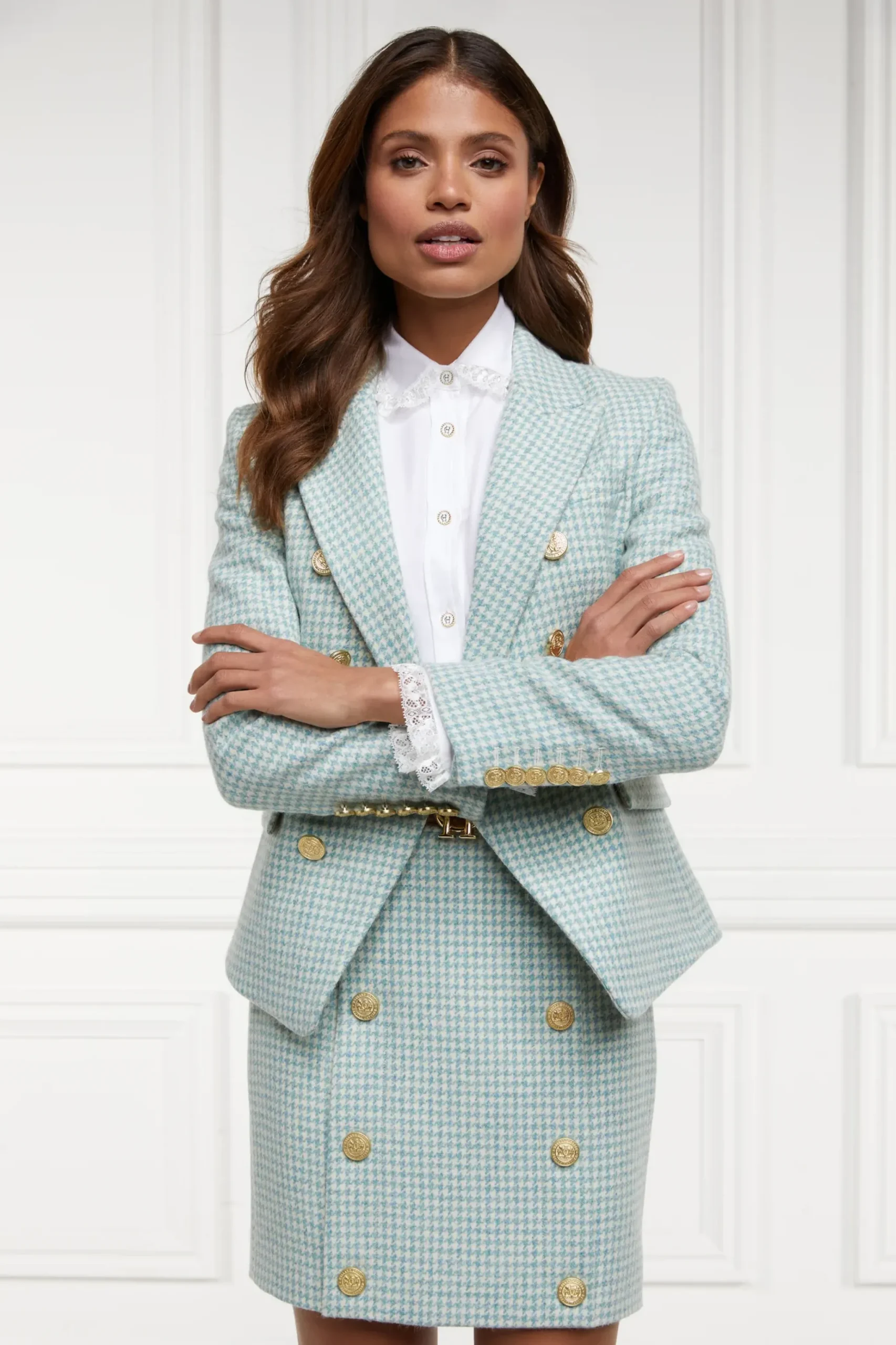 Holland Cooper Knightsbridge Skirt Teal Houndstooth Clearance