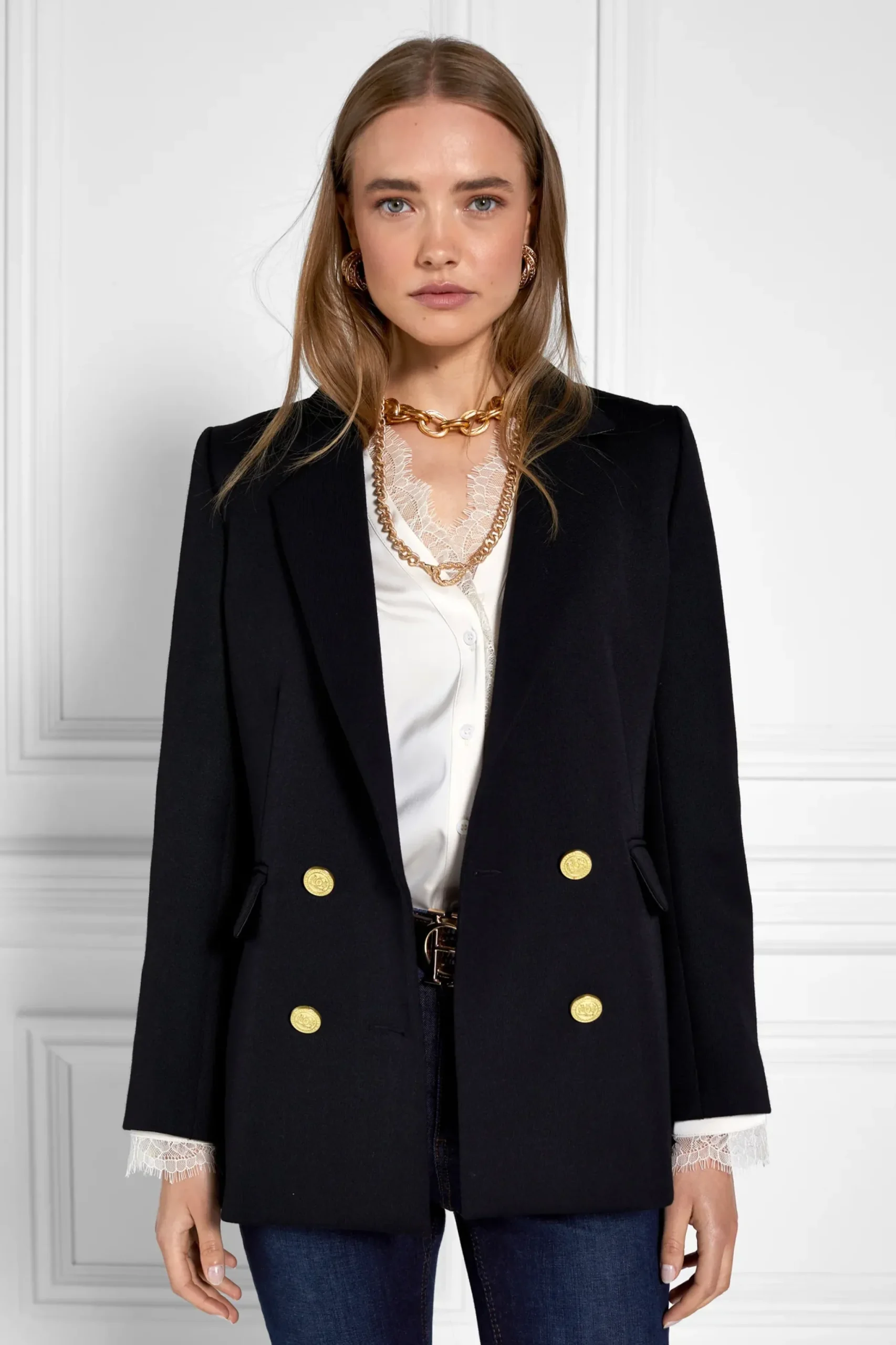 Holland Cooper Lace V-Neck Blouse Oyster New