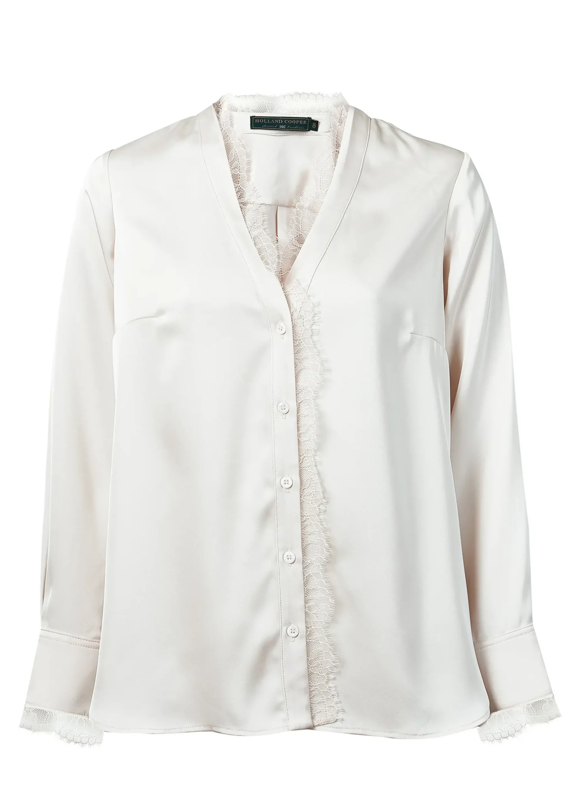 Holland Cooper Lace V-Neck Blouse Oyster New