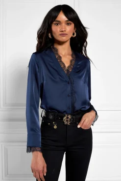 Holland Cooper Lace V-Neck Blouse Ink Navy Online