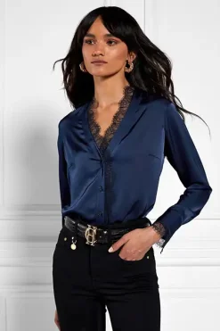 Holland Cooper Lace V-Neck Blouse Ink Navy Online