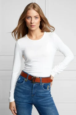 Holland Cooper Long Sleeve Crew Neck Tee White Clearance