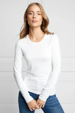 Holland Cooper Long Sleeve Crew Neck Tee White Clearance