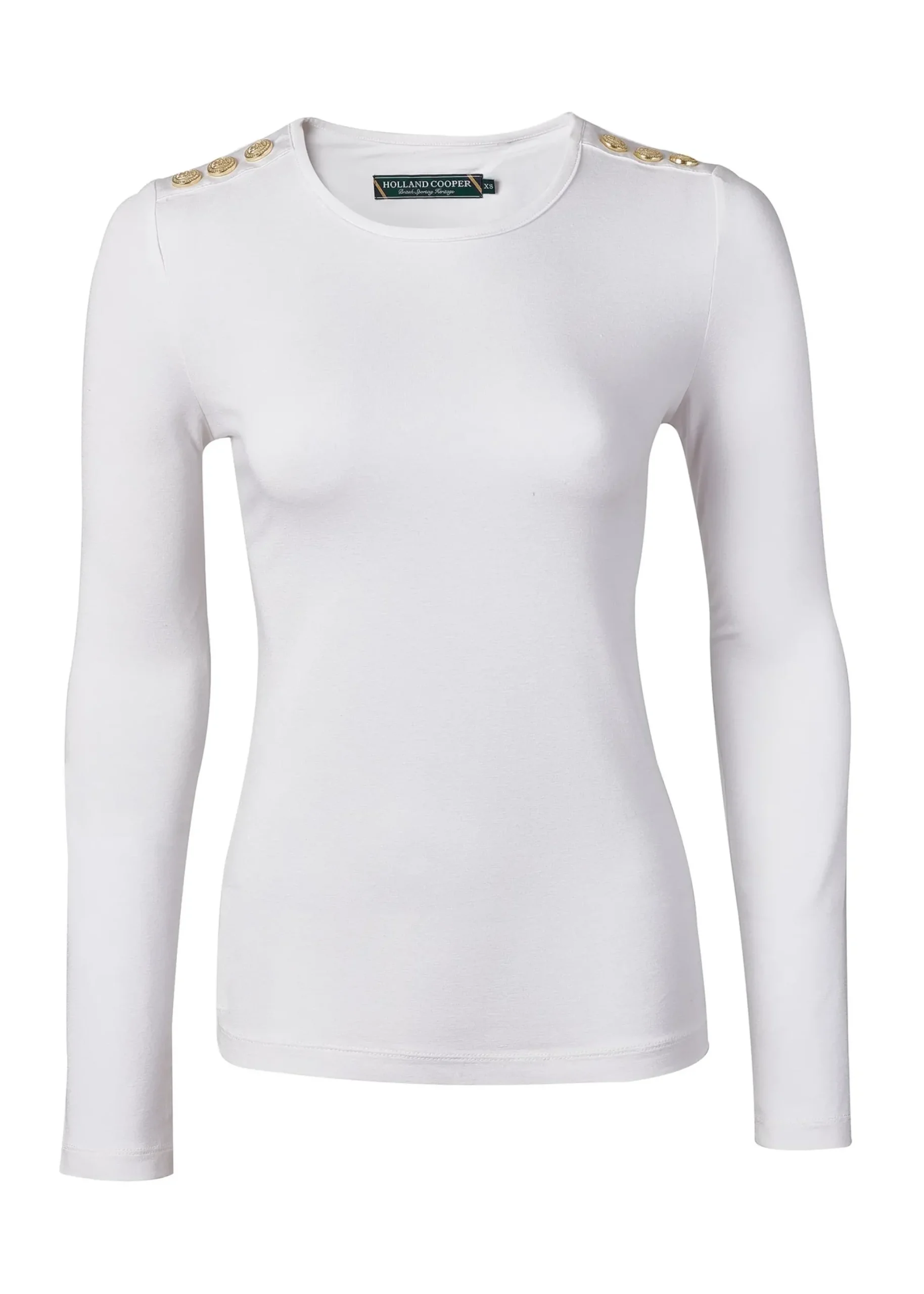 Holland Cooper Long Sleeve Crew Neck Tee White Clearance