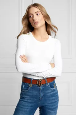 Holland Cooper Long Sleeve Crew Neck Tee White Clearance