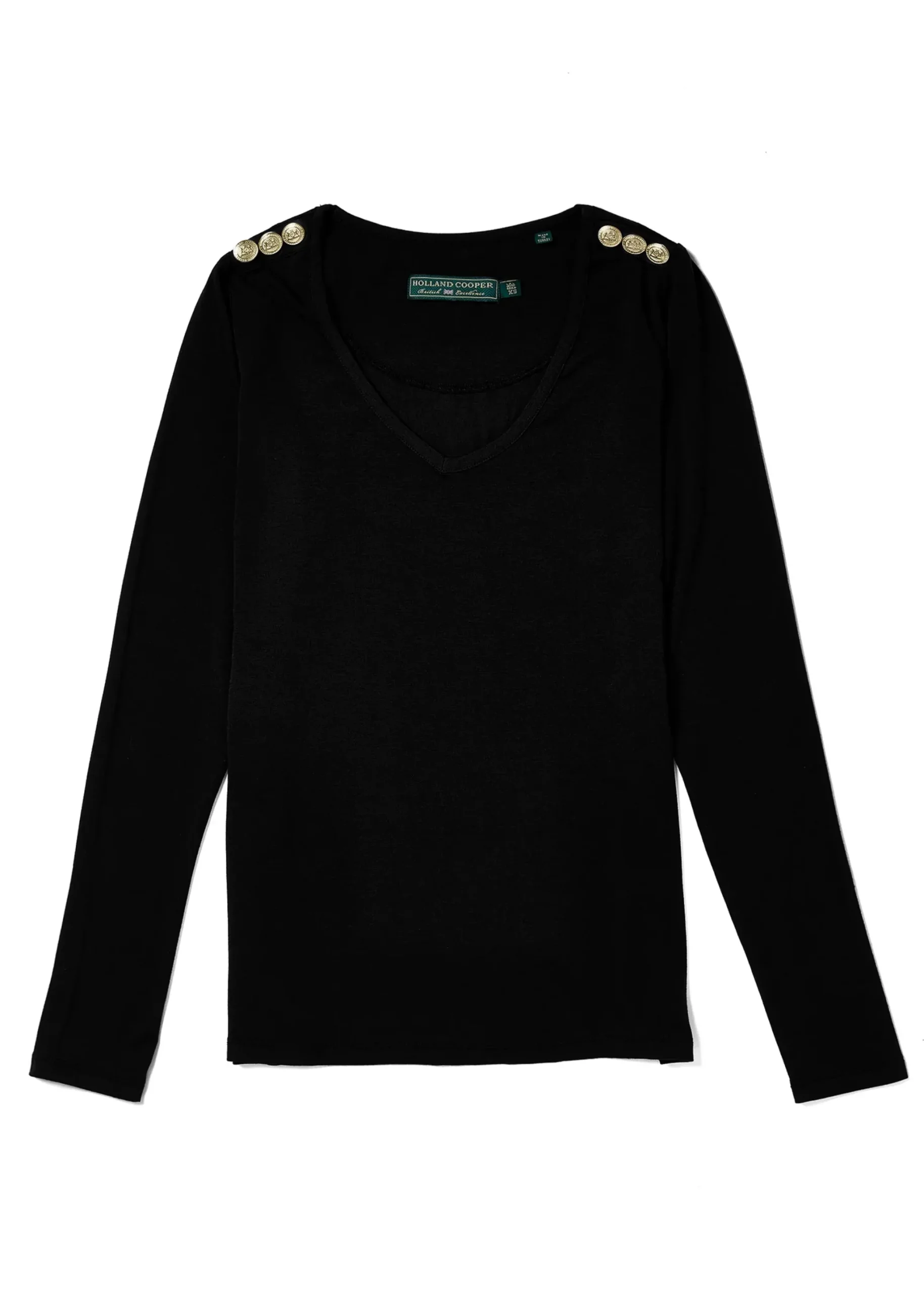 Holland Cooper Long Sleeve V-Neck Tee Black Best