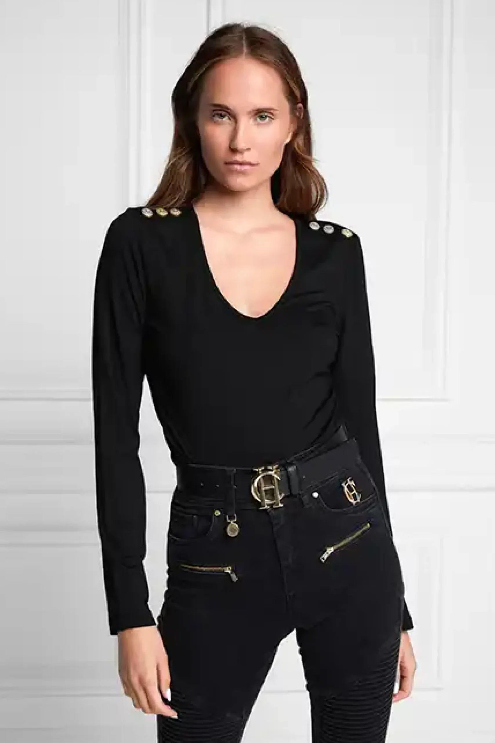 Holland Cooper Long Sleeve V-Neck Tee Black Best