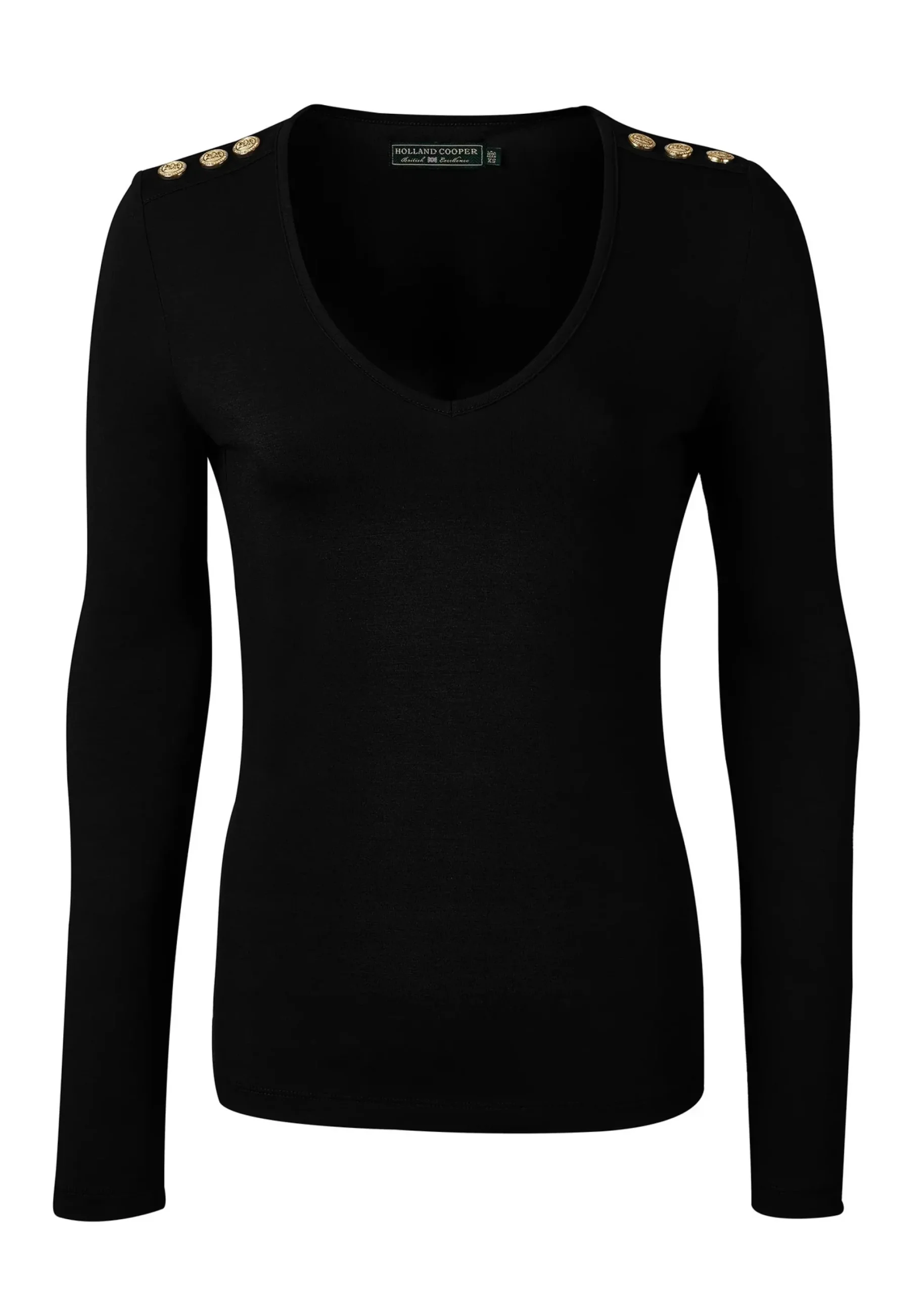Holland Cooper Long Sleeve V-Neck Tee Black Best
