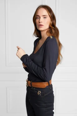Holland Cooper Long Sleeve V-Neck Tee Ink Navy Online