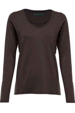 Holland Cooper Long Sleeve V-Neck Tee Coffee Hot