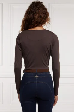 Holland Cooper Long Sleeve V-Neck Tee Coffee Hot