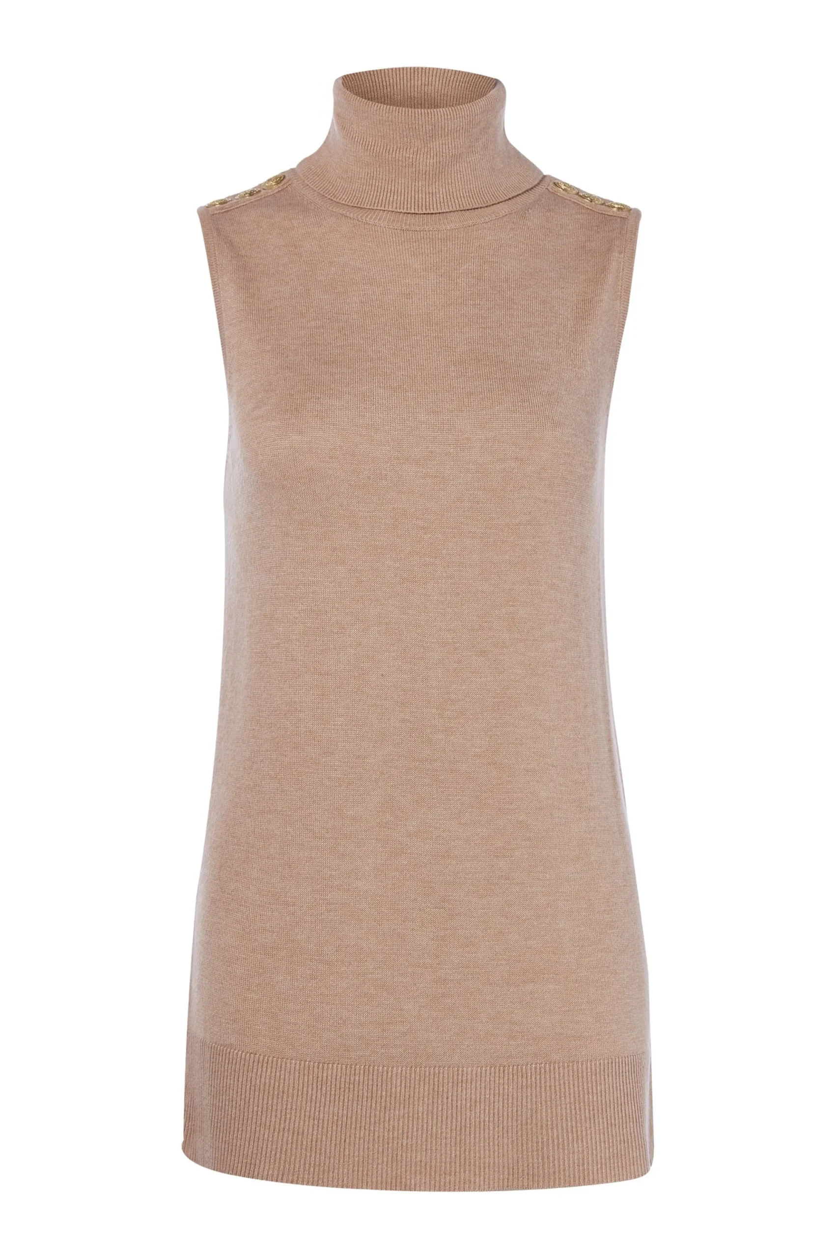 Holland Cooper Luxury Sleeveless Roll Neck Camel Clearance