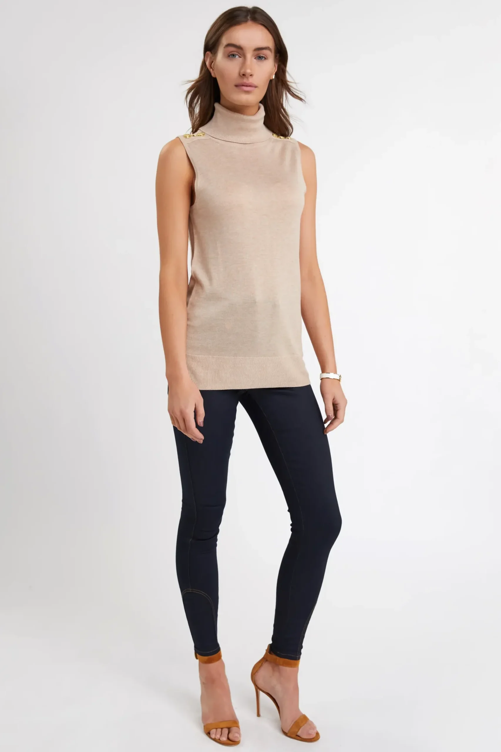 Holland Cooper Luxury Sleeveless Roll Neck Camel Clearance