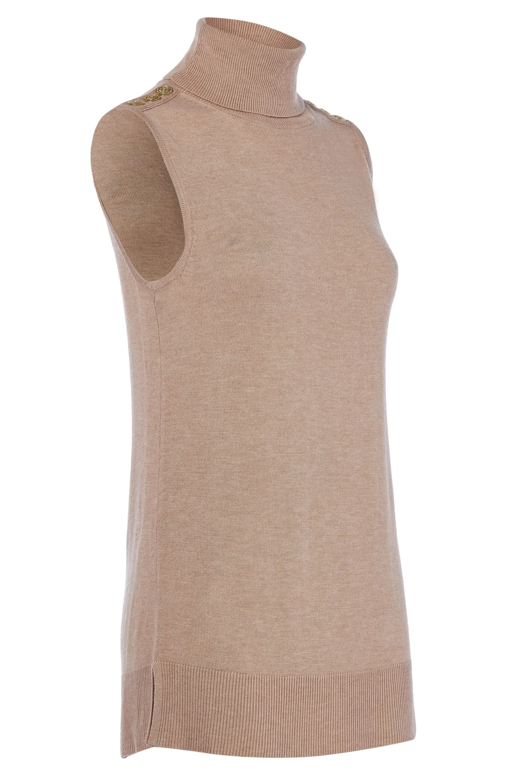 Holland Cooper Luxury Sleeveless Roll Neck Camel Clearance