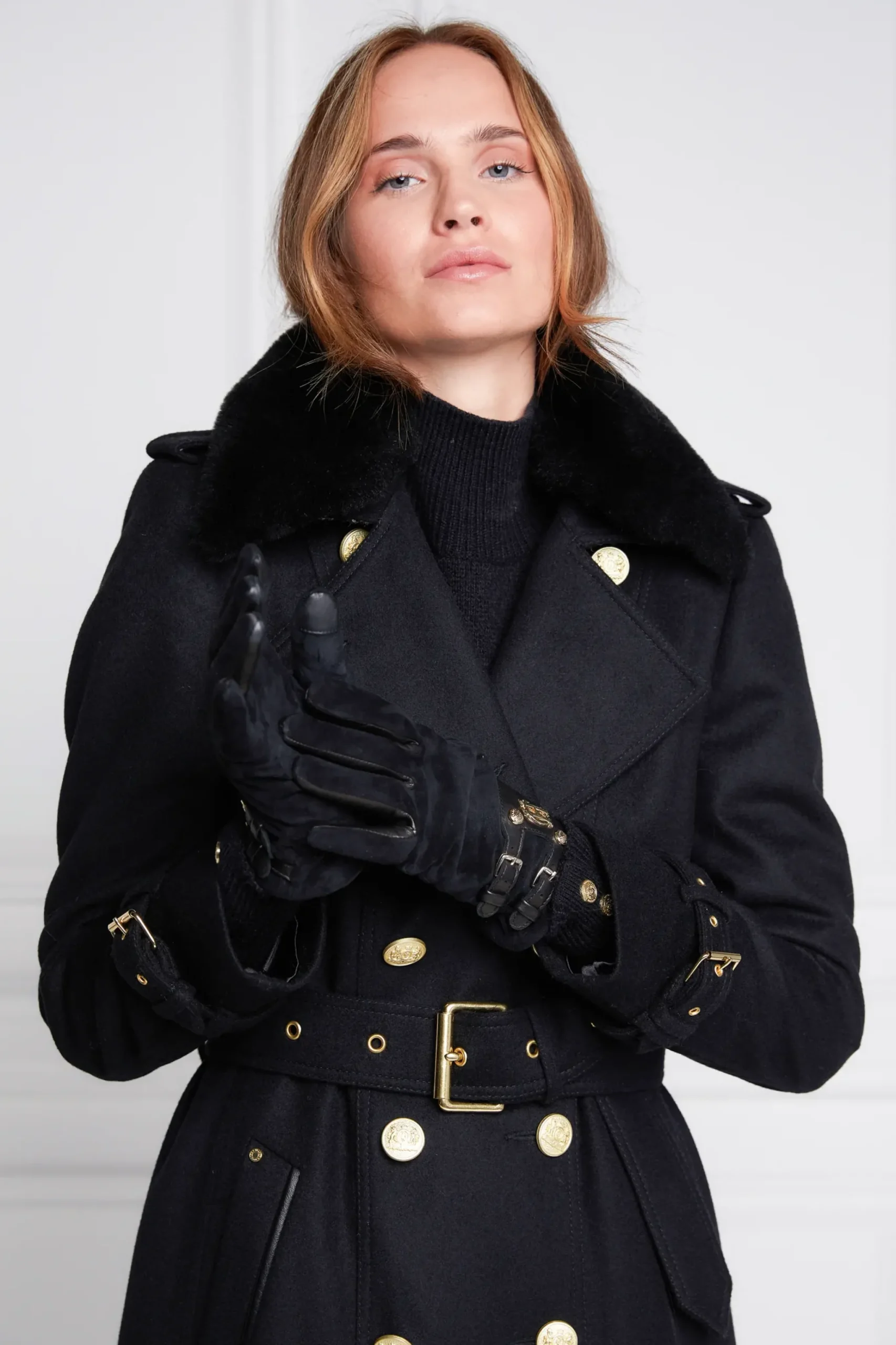 Holland Cooper Marlborough Shearling Trench Coat Soft Black Online