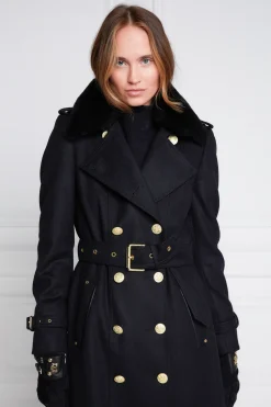 Holland Cooper Marlborough Shearling Trench Coat Soft Black Online
