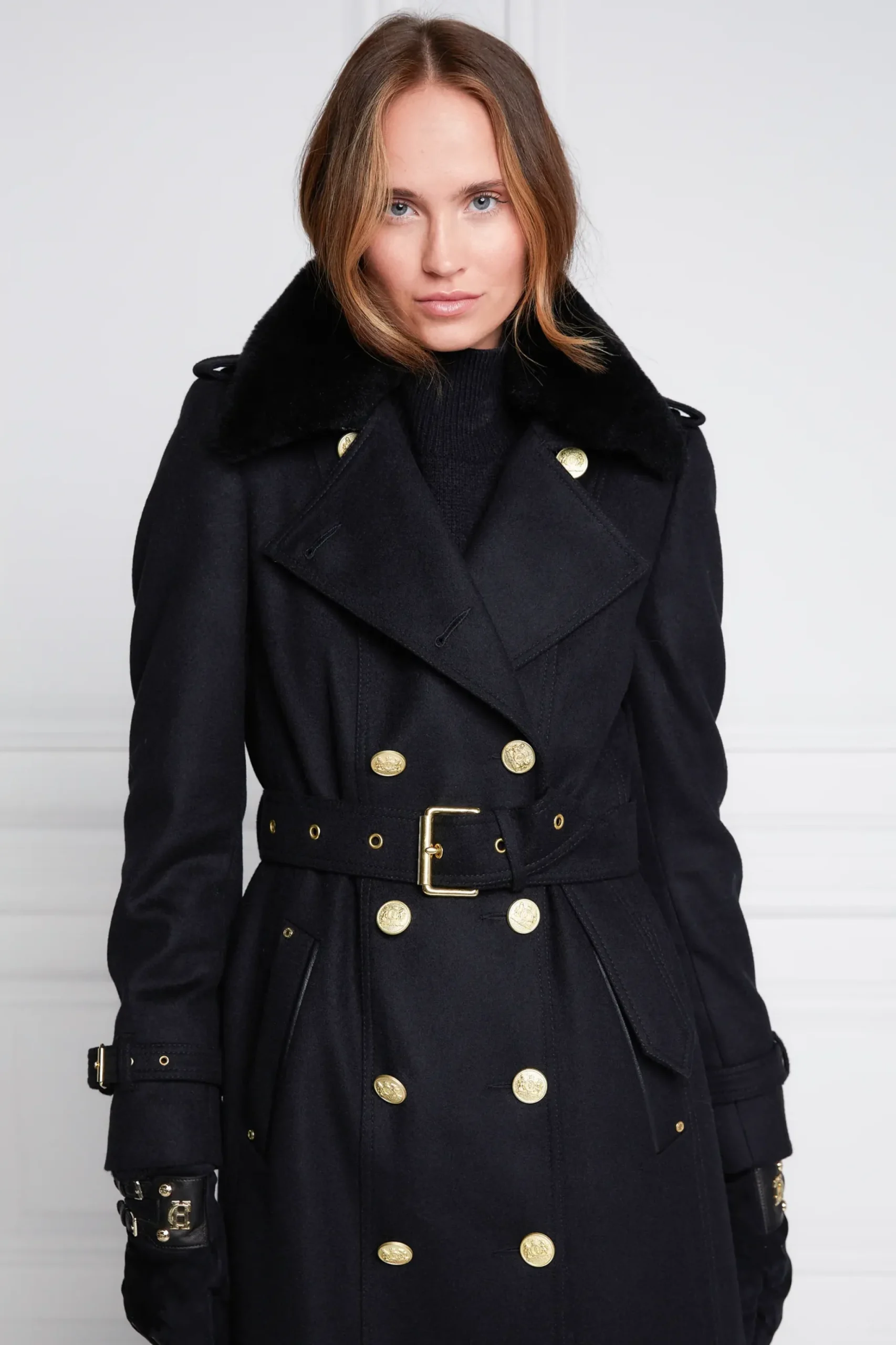 Holland Cooper Marlborough Shearling Trench Coat Soft Black Online