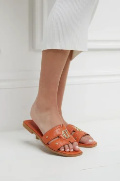 Holland Cooper Monogram Slides Orange Croc Clearance