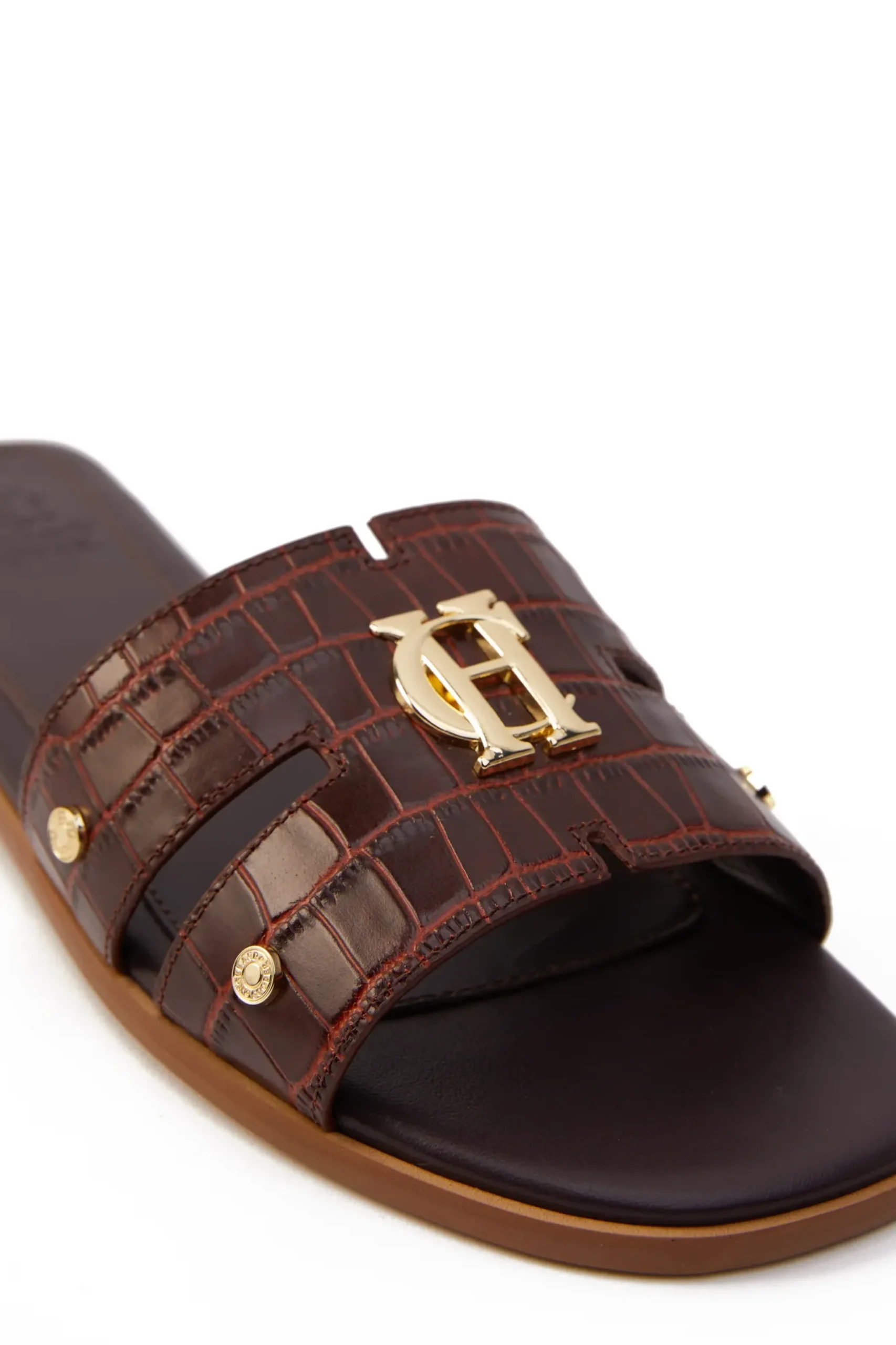 Holland Cooper Monogram Slides Chocolate Croc Online