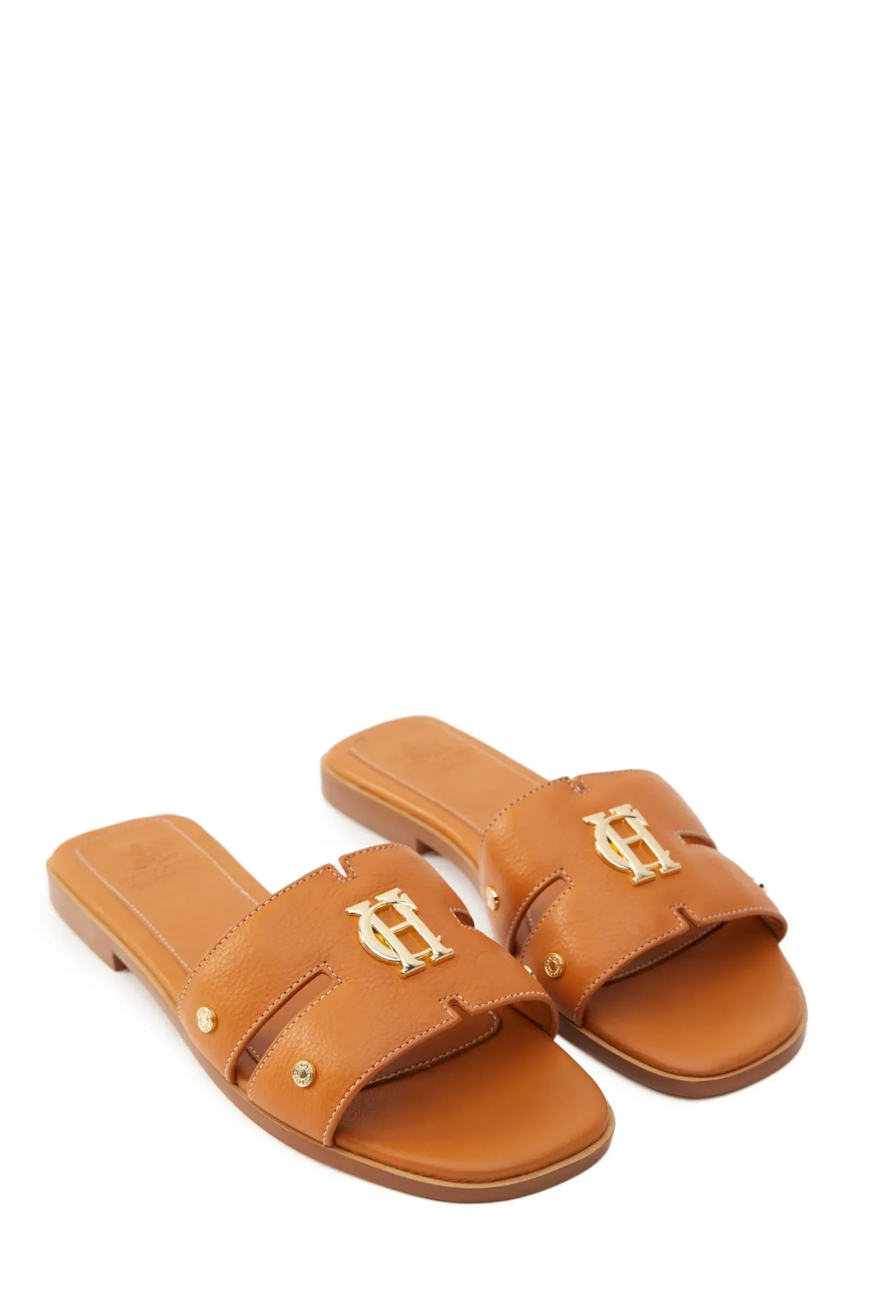 Holland Cooper Monogram Slides Tan Leather Hot