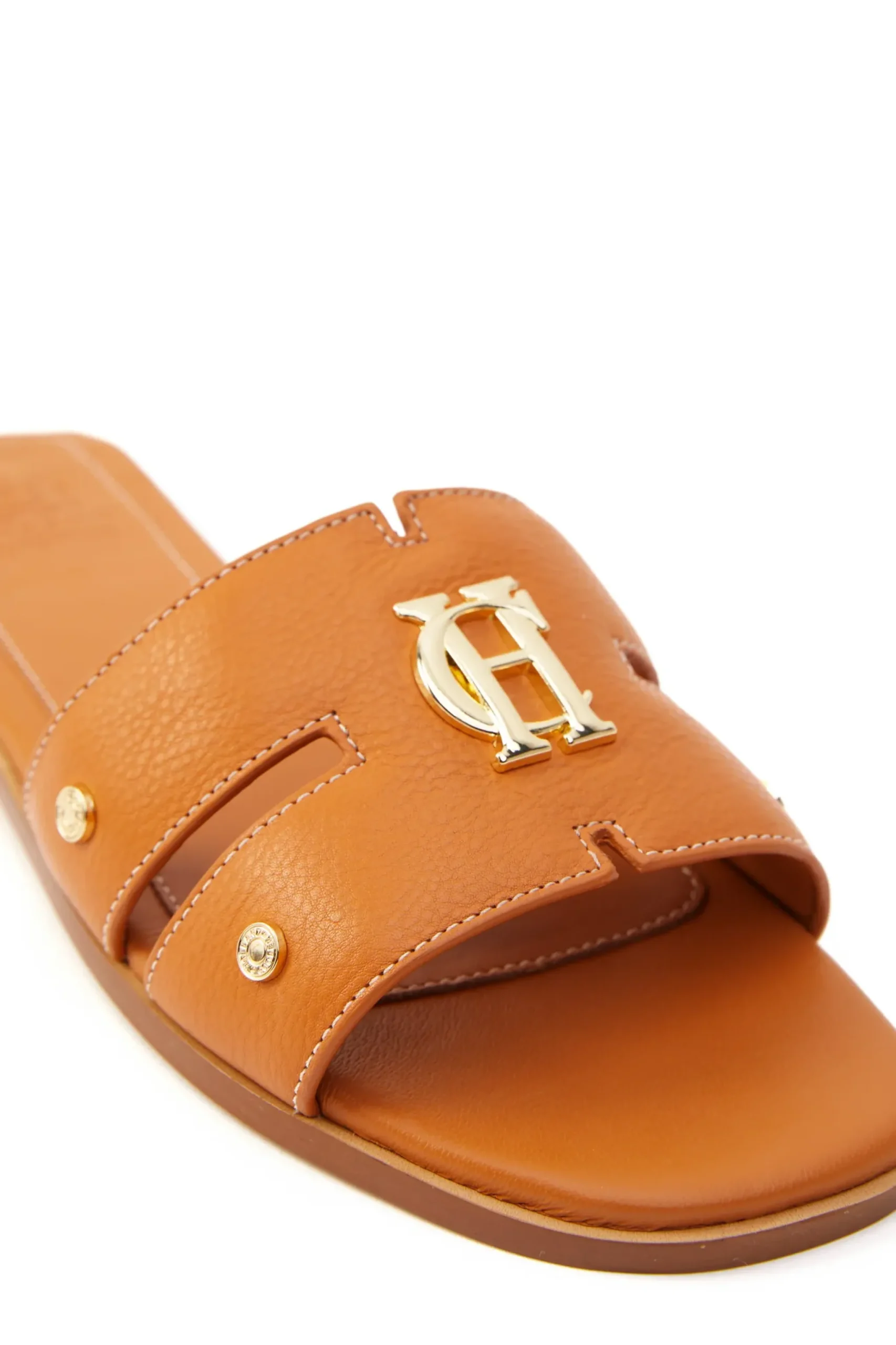 Holland Cooper Monogram Slides Tan Leather Hot